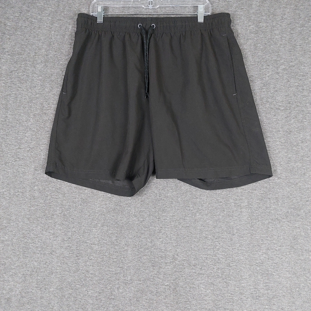 GEORGE MENS BLACK DRAWSTRING PULLON SUMMER BEACH VACATION TRAVEL SWIM TRUNKS L